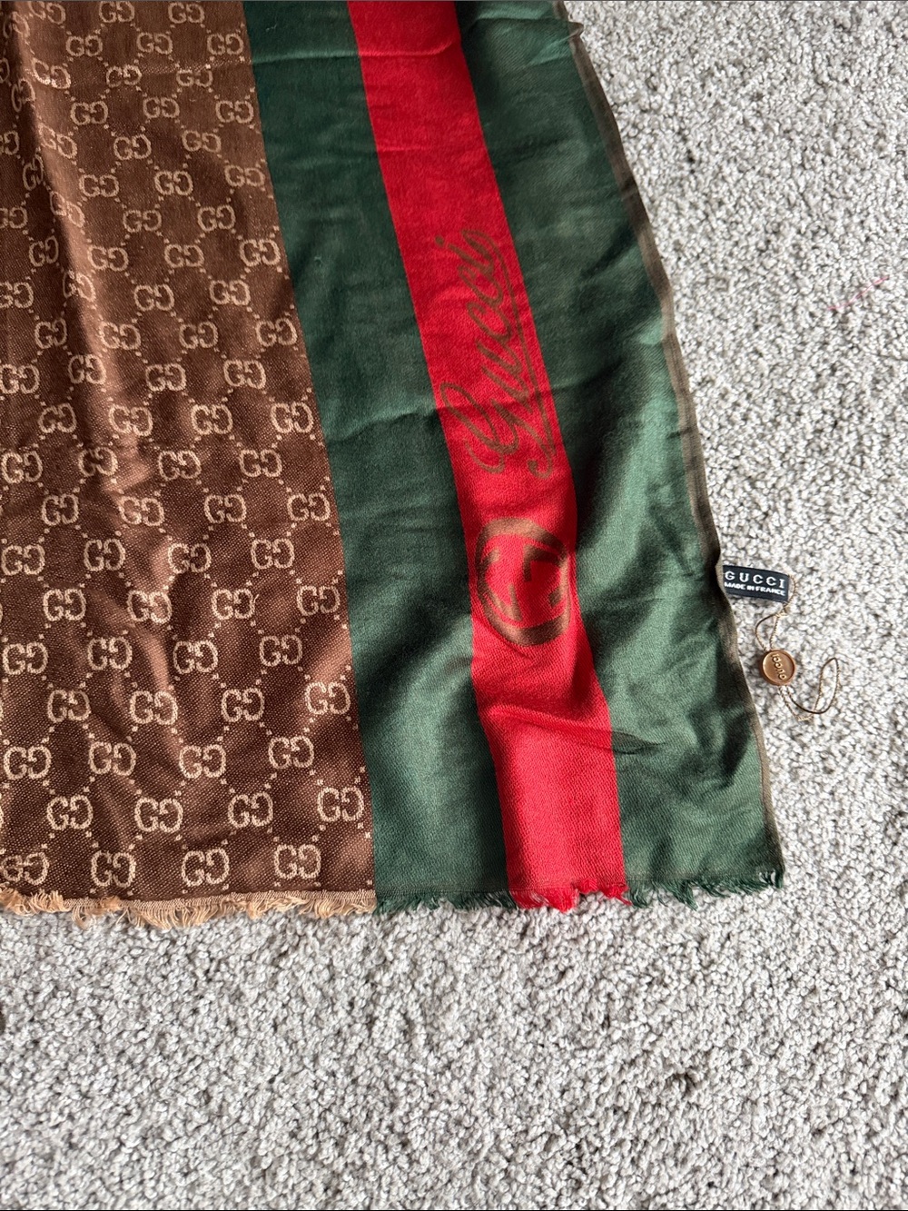 Brown with Green and Red Signature Stripe Silk Scarf